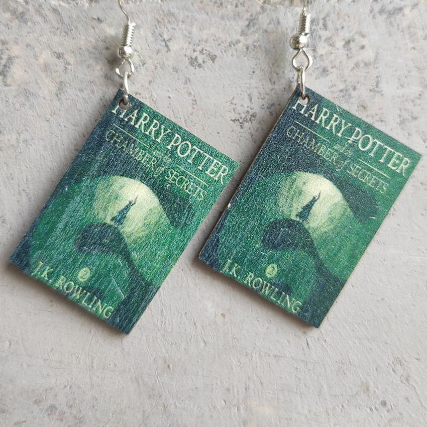 Halloween Horror Fiction Wood Book Cover Earrings for Women Newest Unique Halloween Jewelry Wholesale