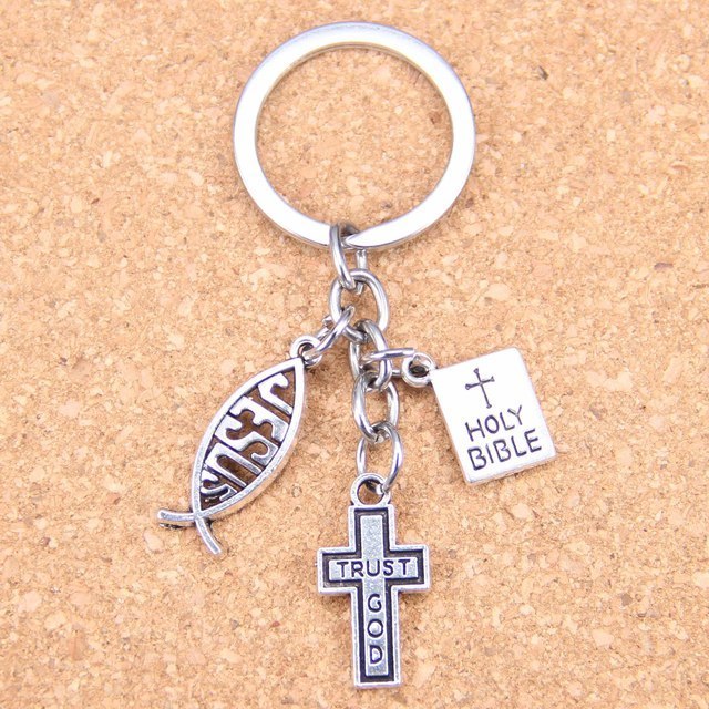 Creativity New Fashion DIY Keychain Jesus Cross Book Holy Bible Pendants Men Jewelry Car Keychain For Souvenir Gift