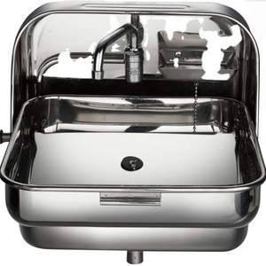 Modern Single Bowl Kitchen Sink GR-595 camper parts Wallmount Stainless Steel Foldable and Brushed with Faucet