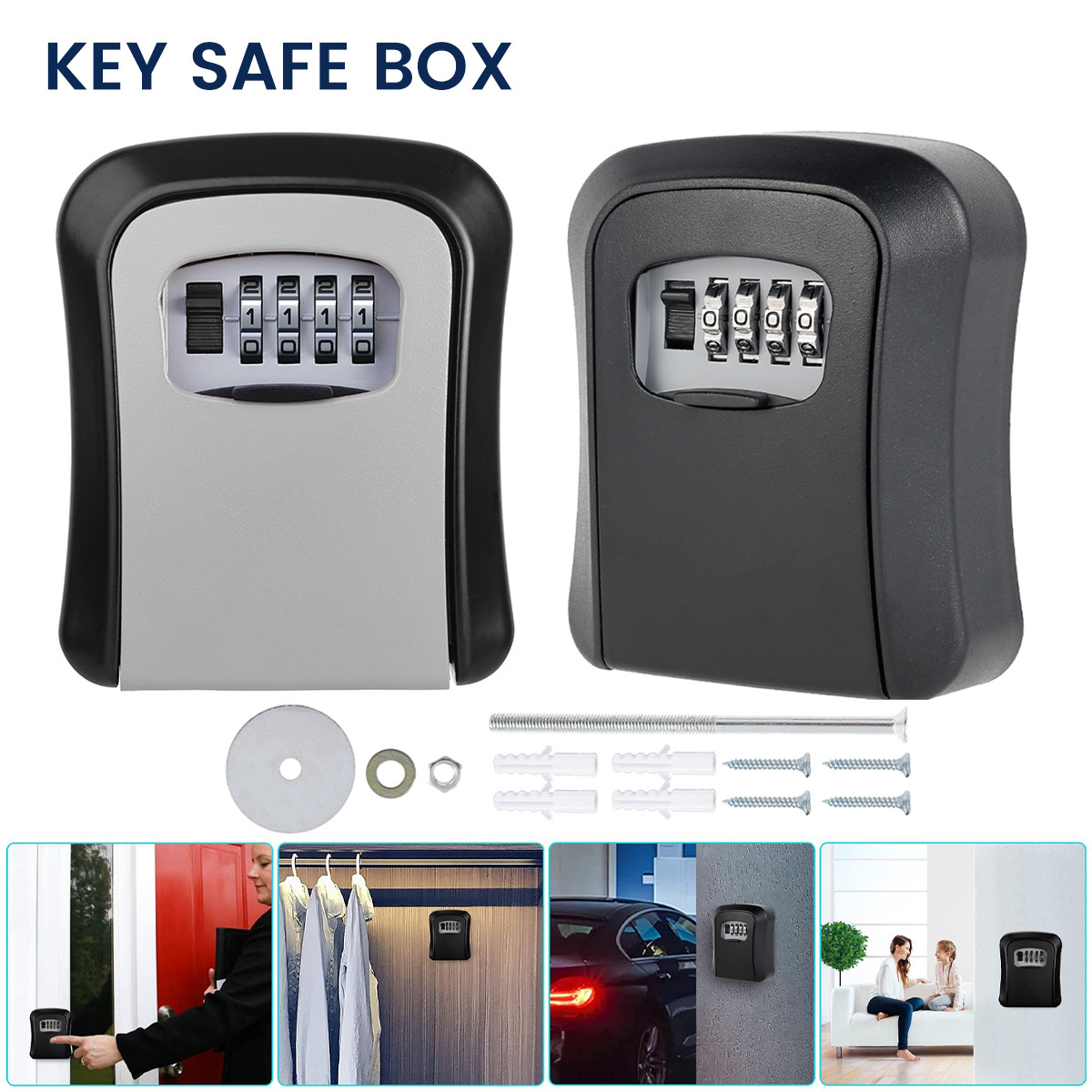 New Wall Mounted Key Storage Secret Box Organizer 4 Digit Combination Password Security Code Lock No Key Home Key Safe Box Case