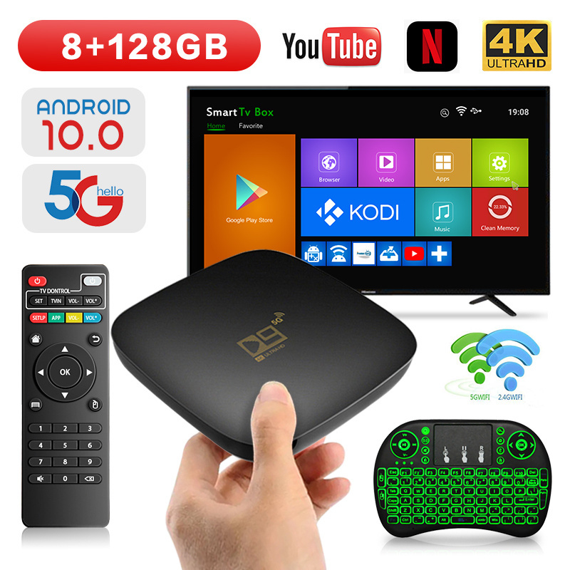 D9 Smart TV Box Global Version TV Box S 4K Android 10.0 HDR 2.4G 8G WiFi Blue Tooth Smart TV Box Media Player 24 Languages