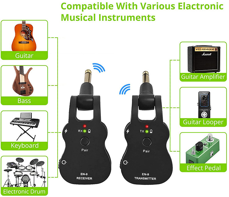 OEM Electric guitar wireless system pickup guitar transmitter 1 TX to 6 RX for musical instrument bass guitar wireless receiver