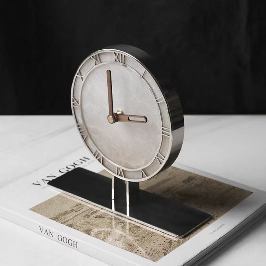 Modern Natural Marble Standing Clock Pendulum High-end Desktop Home Decor Clock Study Living Room Office Hotel Party Decorations