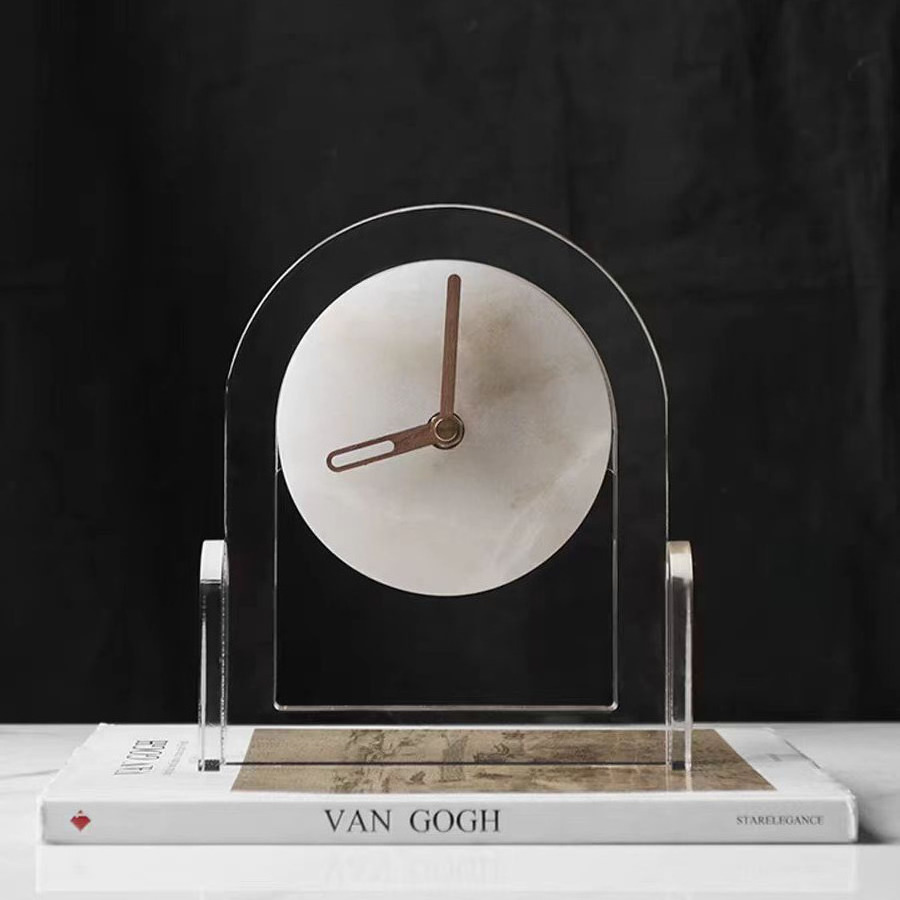 Modern Natural Marble Standing Clock Pendulum High-end Desktop Home Decor Clock Study Living Room Office Hotel Party Decorations