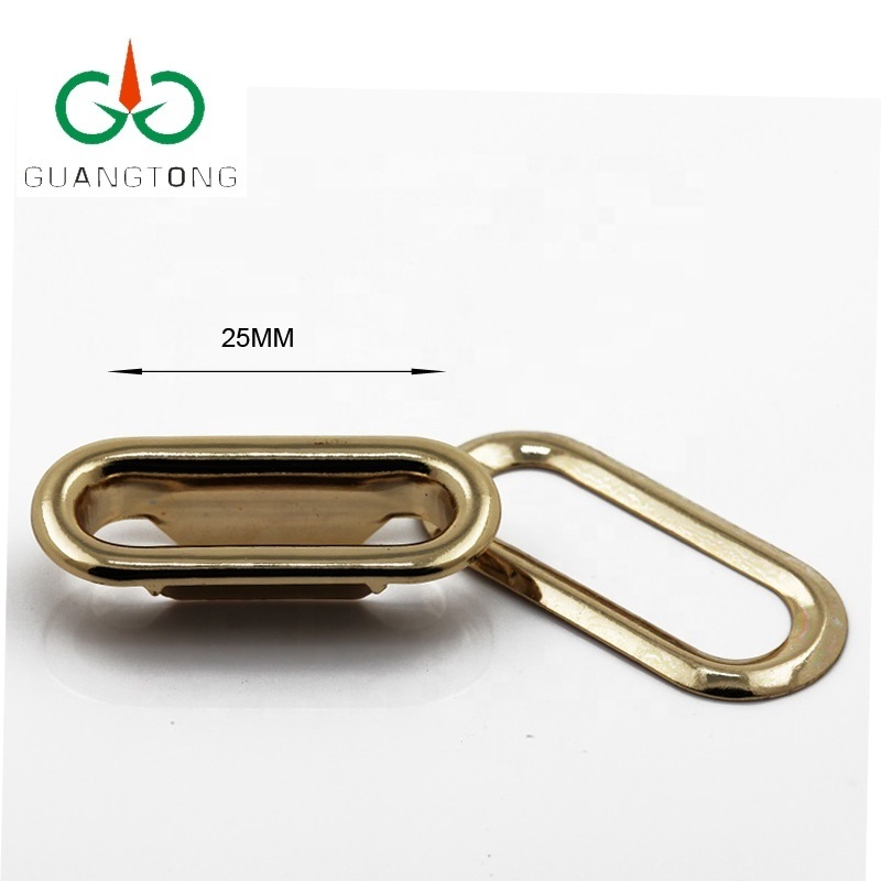 High quality eyelets decoration hardware 25mm Oval shape light gold metal brass eyelets for belt strap