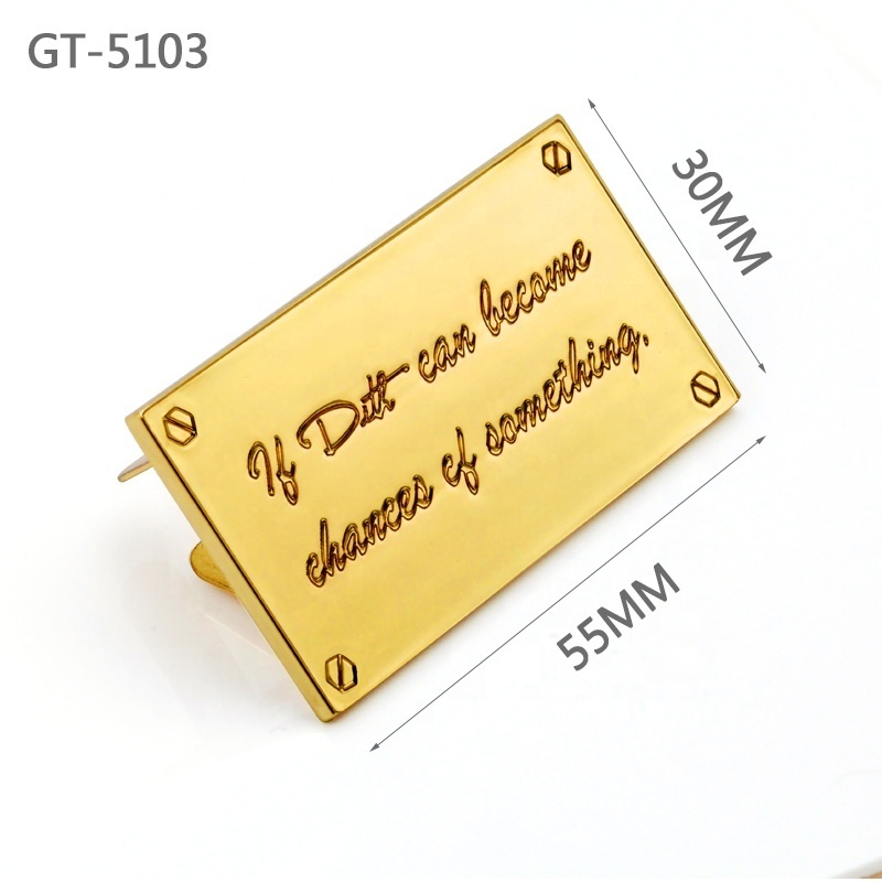 Garment hardware accessories gold metal letter label custom hat metal logo plate