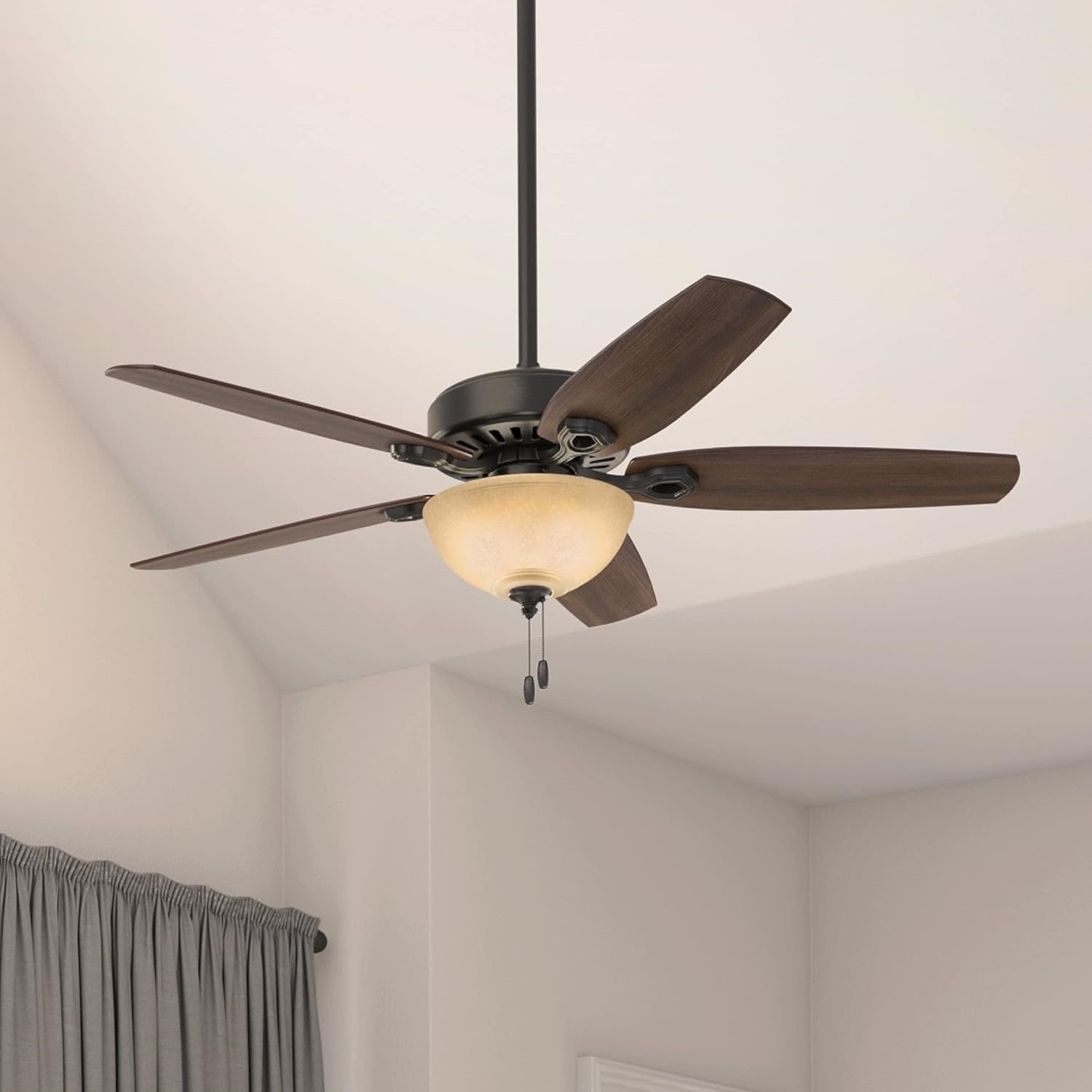 Indoor Ceiling Fan with Light Modern LED and Pull Chain Control, 52