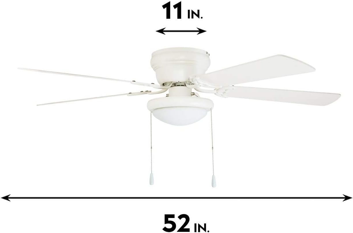 52 inch White Ceiling Fan Design with 5 Reversible Wooden Blades with Light Kit, Modern Simple Electric Metal Mechanical