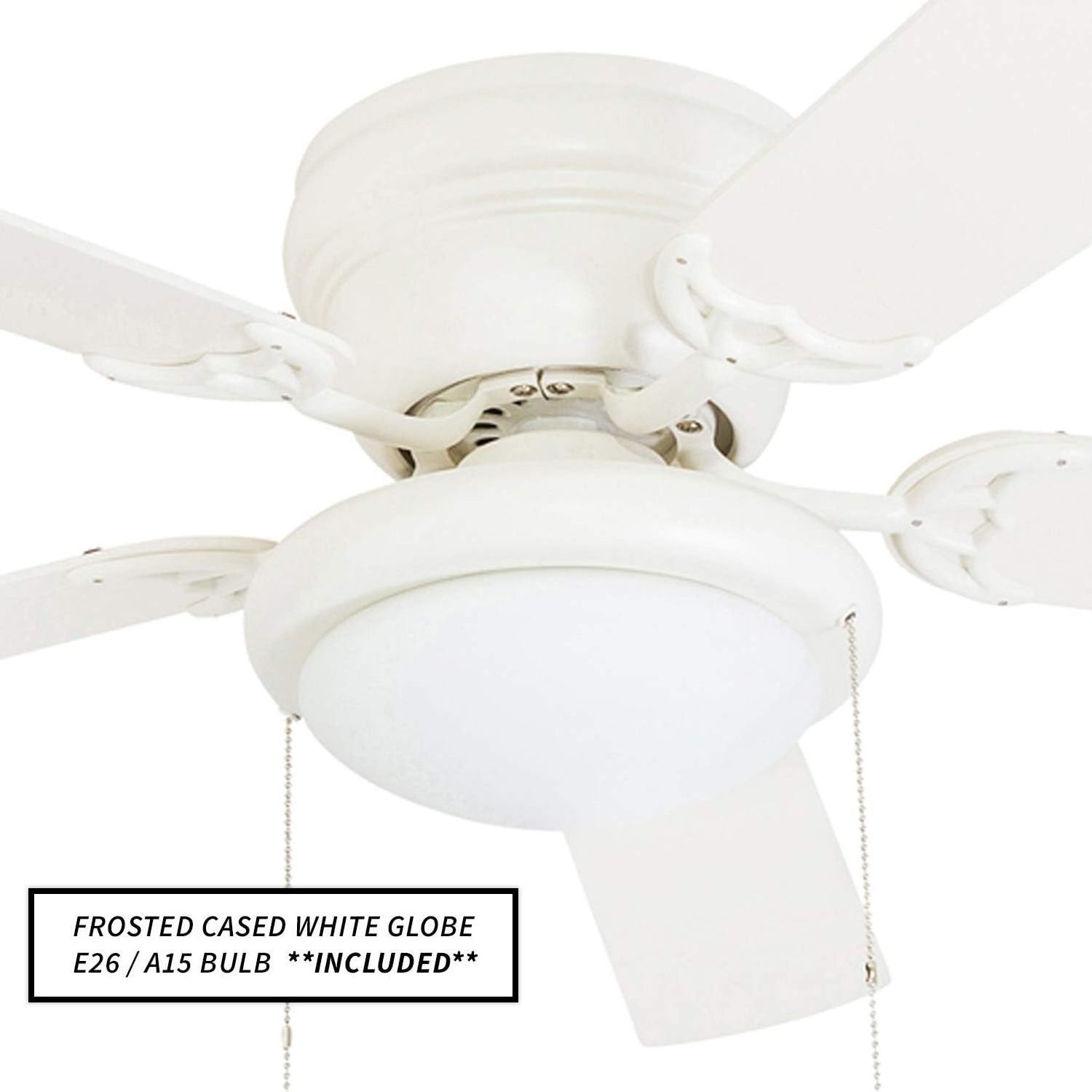 52 inch White Ceiling Fan Design with 5 Reversible Wooden Blades with Light Kit, Modern Simple Electric Metal Mechanical