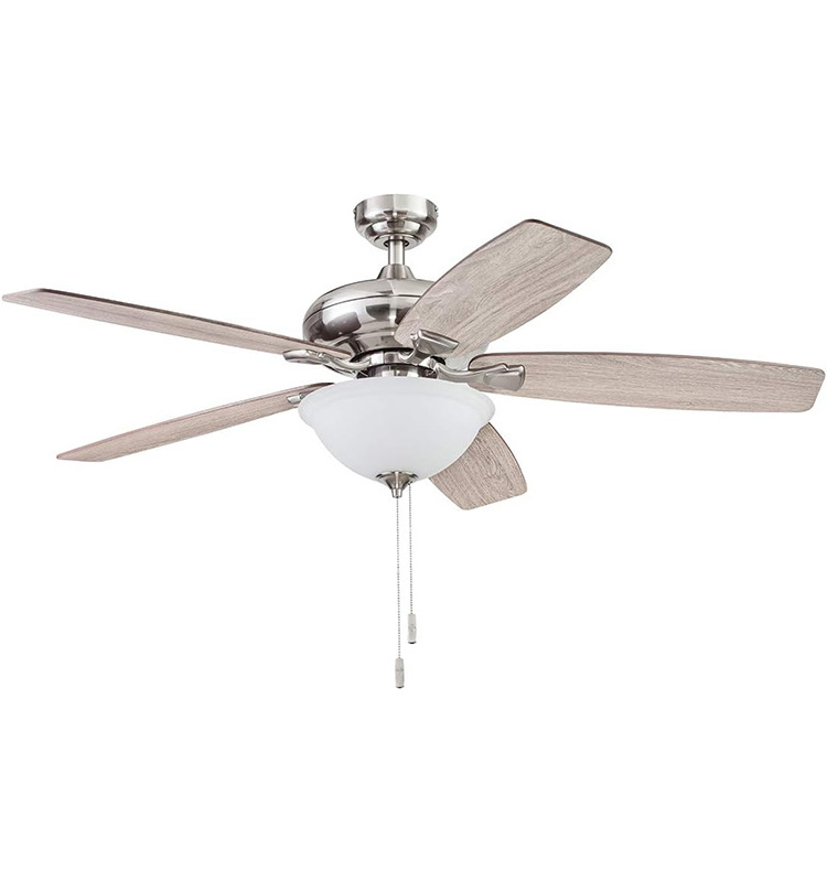 52 Inch Traditional Indoor LED Ceiling Fan with Light, Pull Chain, Three Mounting Options, 5 Dual Finish Blades,Reversible Motor