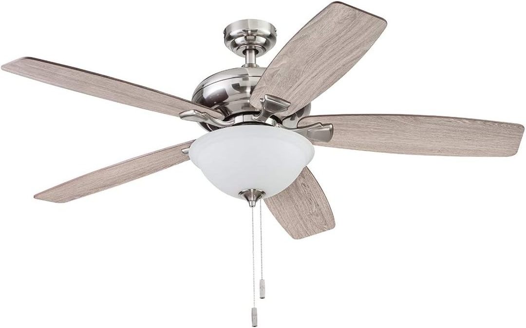 52 Inch Traditional Indoor LED Ceiling Fan with Light, Pull Chain, Three Mounting Options, 5 Dual Finish Blades,Reversible Motor