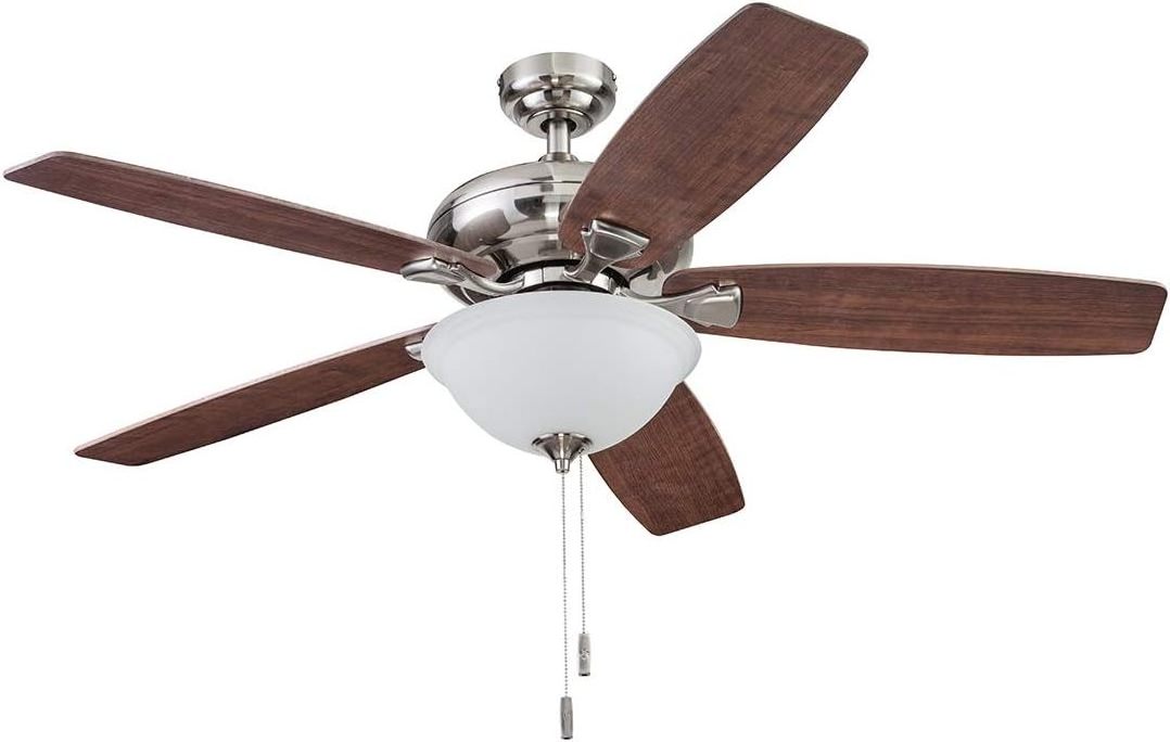 52 Inch Traditional Indoor LED Ceiling Fan with Light, Pull Chain, Three Mounting Options, 5 Dual Finish Blades,Reversible Motor