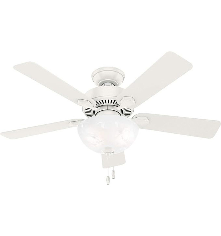 44 inch White tradition Ceiling Fan with LED Light Kit and Pull Chain Control, 5 Blades, Contemporary Classic Art Design