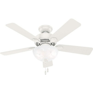 44 inch White tradition Ceiling Fan with LED Light Kit and Pull Chain Control, 5 Blades, Contemporary Classic Art Design