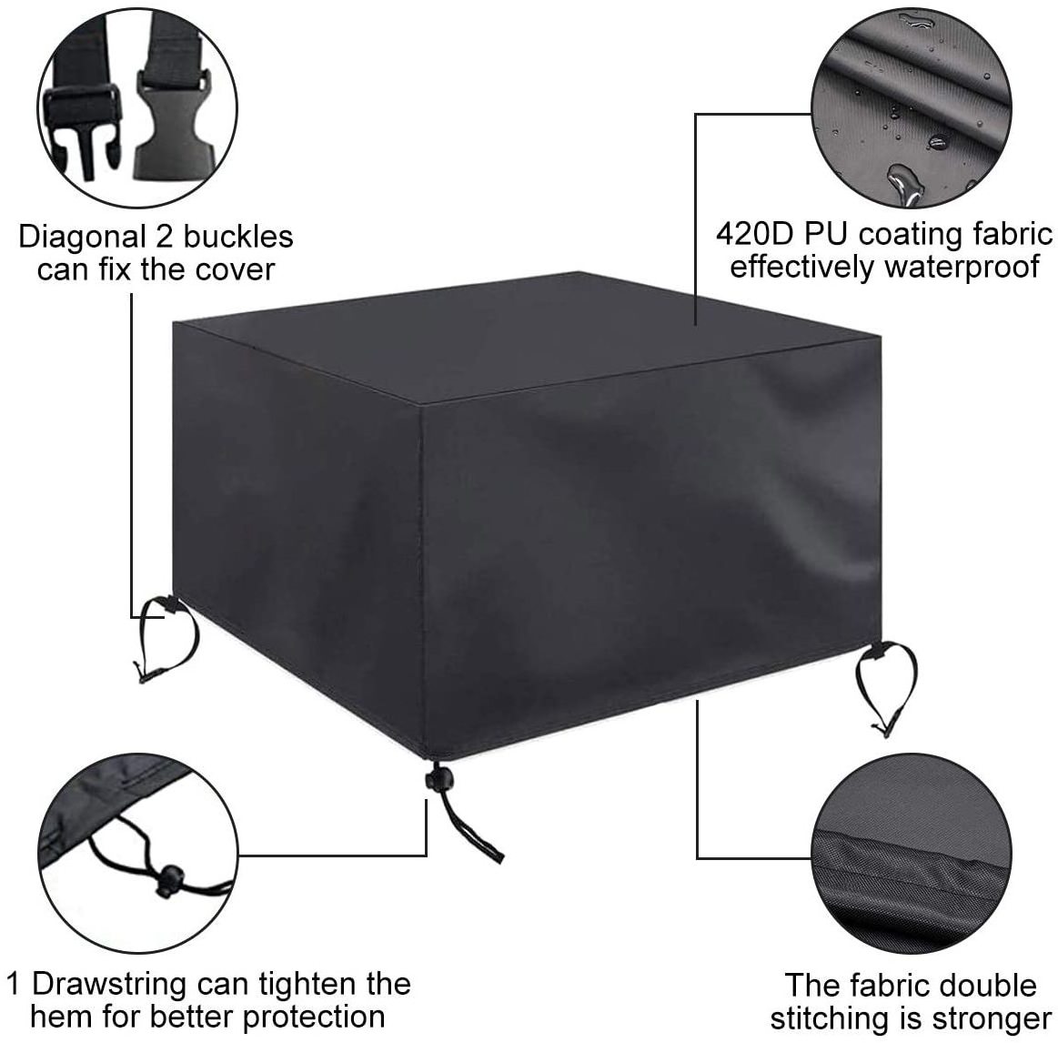 Fire Pit Cover Square, Furniture Covers Patio 33x33x24 Inch, Gas Fire Pit Cover 420D Heavy Duty Cover Fabric with PU Coating