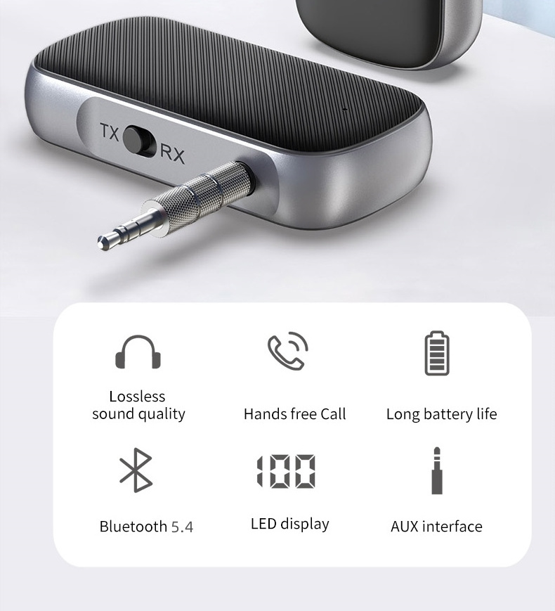 New Handsfree Car Kit Aux Bluetooth Transmitter And Receiver 2 in 1 Wireless Adapter Bt 5.4 Bluetooth Audio Receiver Transmitter