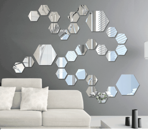 Bevelled edge decorative adhesive mirror hexagonal mirror/mosaic tiles