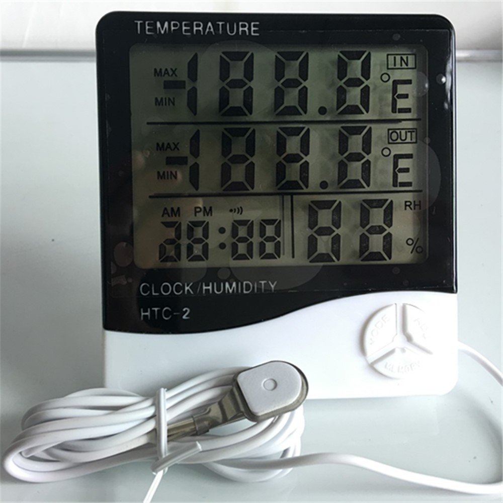 HTC-2 Indoor Outdoor Thermometer Hygrometer Digital LCD C/F Temperature Humidity Meter Alarm Clock