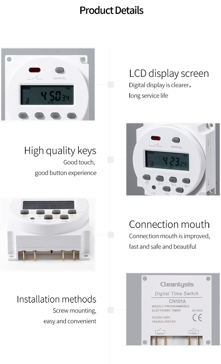 Digital LCD Time Switch 12V 24V 110V 240V Programmable Time Relay Street Lamp Billboard Timer Alarm Clock Switch CN101A