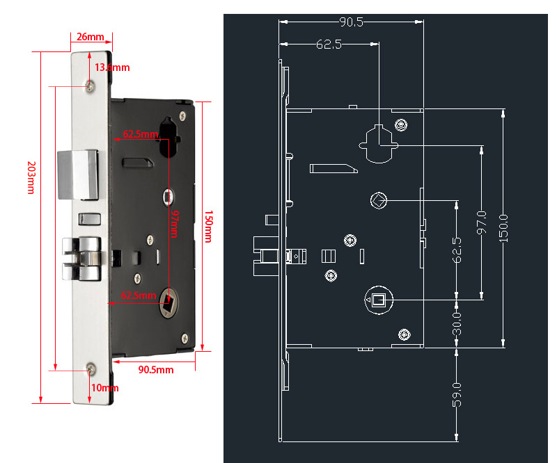 Smart Zinc Alloy Hotel separate handle door lock Indoor Room Smart split lock for wooden doors