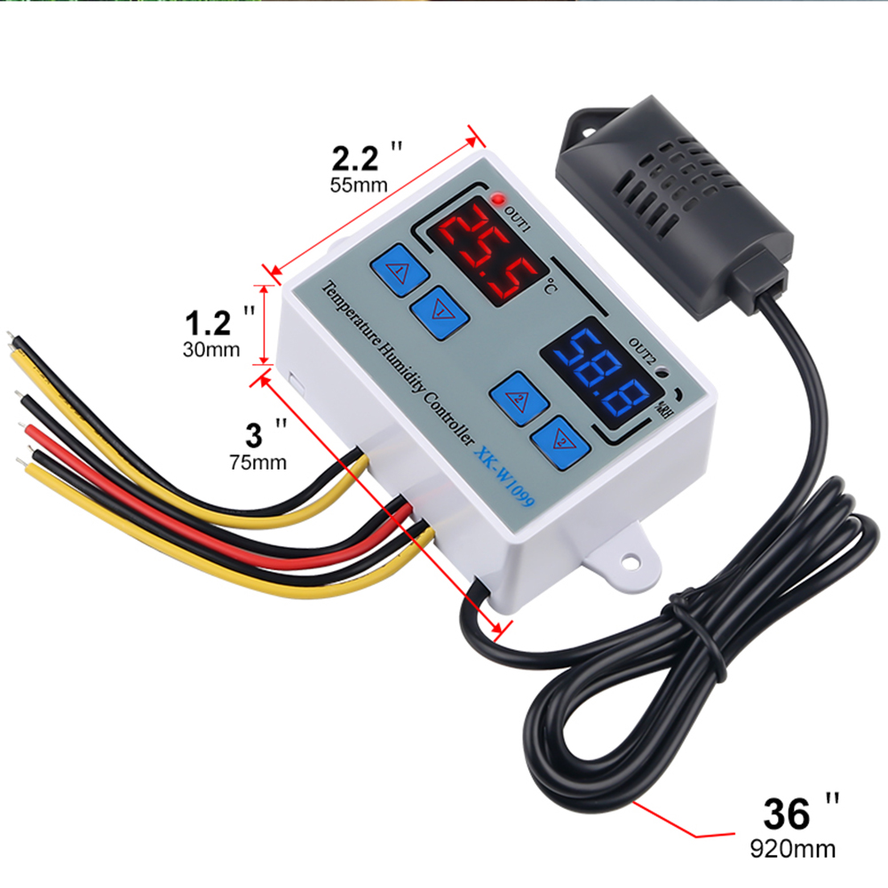 Incubator Cooling Heating Switch Thermostat NTC Sensor 12V 24V AC110-220V Digital Temperature Humidity Controller XK-W1099