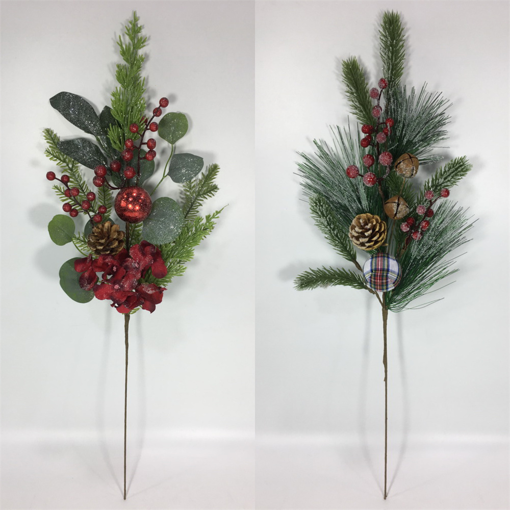 Factory Handmade Customized Artificial DIY Pine Needle Christmas Berry Stem Bouquet Christmas Bouquet