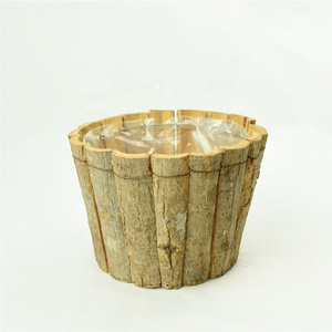 GY BSCI Handmade Decorative Wooden Bark Home Bulk Indoor Wholesale Rustic Garden Pots Planter Flower Pot