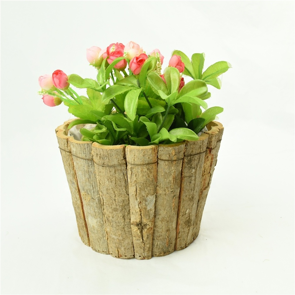 GY BSCI Handmade Decorative Wooden Bark Home Bulk Indoor Wholesale Rustic Garden Pots Planter Flower Pot