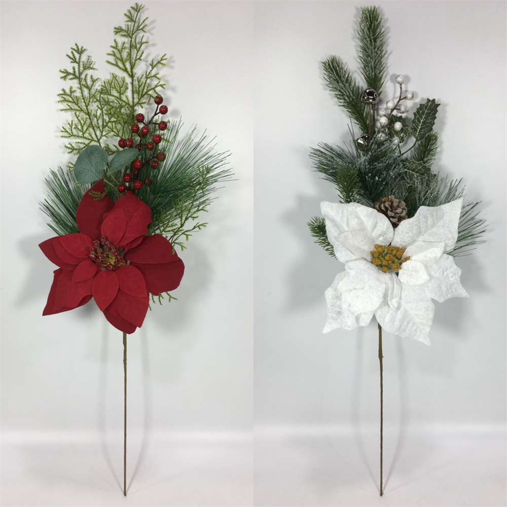 Factory Handmade Customized Artificial DIY Pine Needle Christmas Berry Stem Bouquet Christmas Bouquet