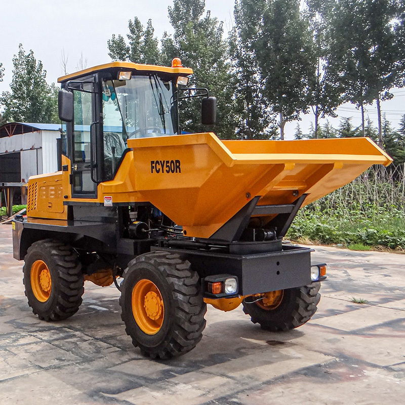 4x4 Wheel Site Dumper 5 Ton Compact Mini Wheel Loader Diesel Side Tipping Trucks Hydraulic Dumper with Rotary Bucket CE Approved