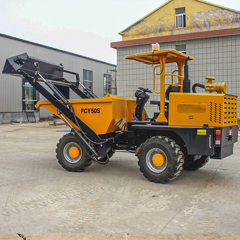 4x4 Wheel Site Dumper 5 Ton Compact Mini Wheel Loader Diesel Side Tipping Trucks Hydraulic Dumper with Rotary Bucket CE Approved