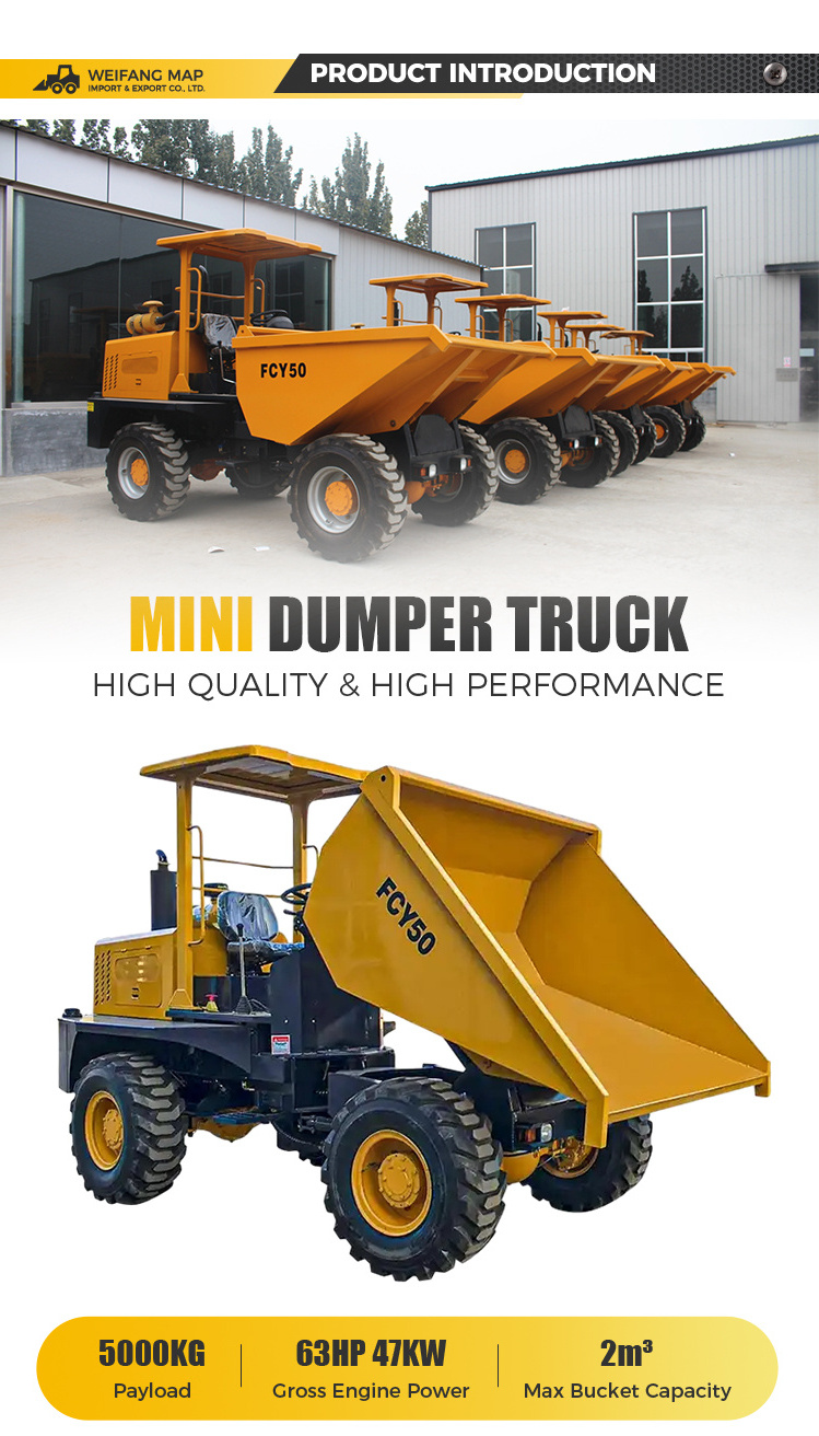 Off Road Truck 4x4 Diesel 5 Ton Site Dumper Compact Self Loading Mini Dumper Utility Trucks CE Approved