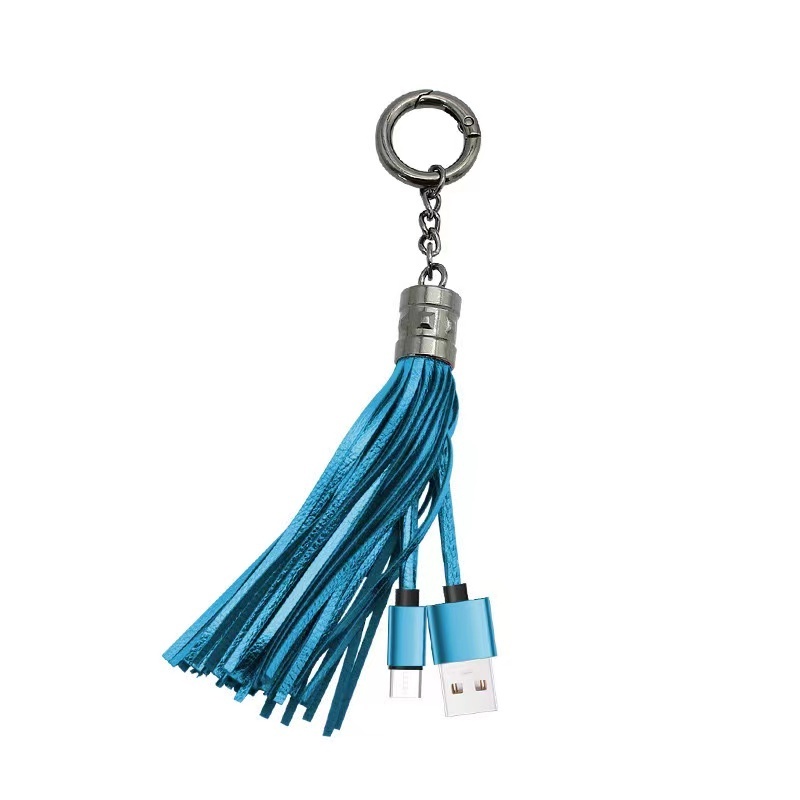 Multi Charging Cable Keyring 4 In 1 Usb Fast Charger Data Cable Leather Keychain