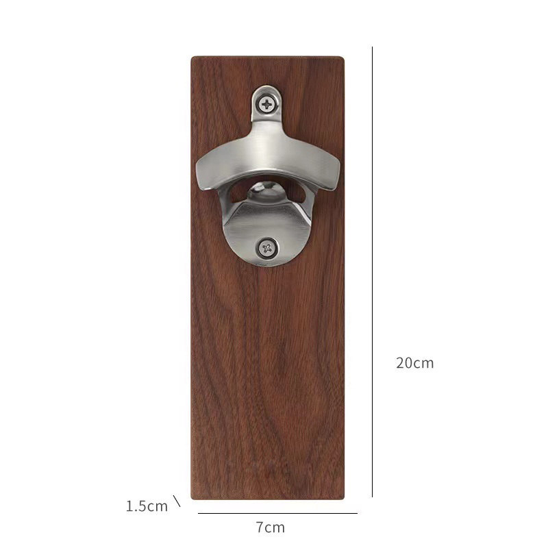 Vintage Solid Wood Walnut Magnetic Wall Mounted Fridge Magnet Sticker Beer Bottle Opener