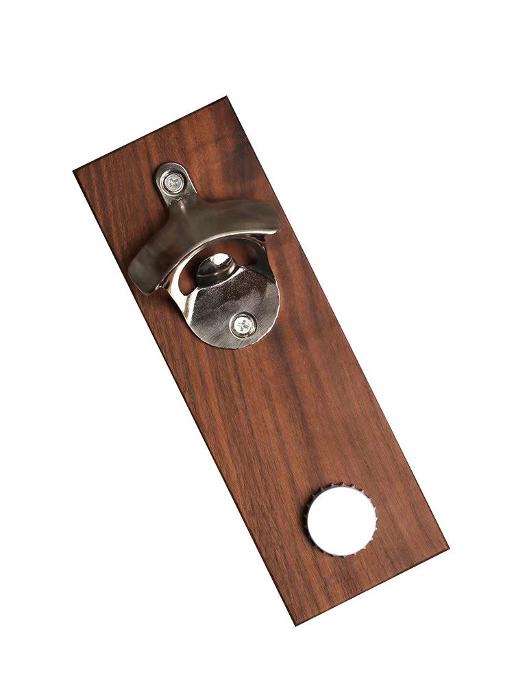 Vintage Solid Wood Walnut Magnetic Wall Mounted Fridge Magnet Sticker Beer Bottle Opener