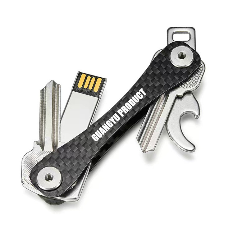 New Design Key Holder Custom Logo Metal Carbon Fiber Pocket Keyring Organizer Up To 28 Keys Bottle Opener Keychain