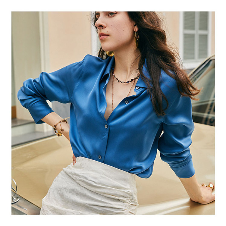 2023 new arrival 22mm solid color 100% mulberry silk top blouse long sleeves real custom silk shirts women