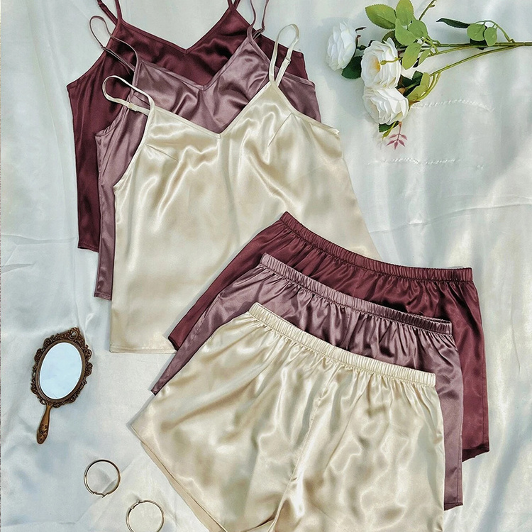 luxury wholesale two piece camisole shorts silk pyjamas women 100% mulberry silk satin pajama set