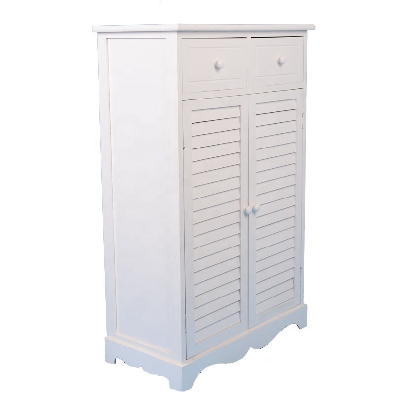 Factory Hot Wholesale New Classical White Wooden Shoe Cabinet Shoe Rack With Shuttered Door