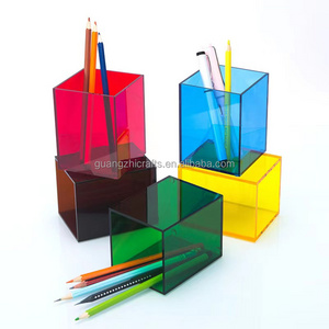 Modern Design Counter-top Lucite Pen Container Desktop Colored Acrylic Pencil Cup Stationery Organizer