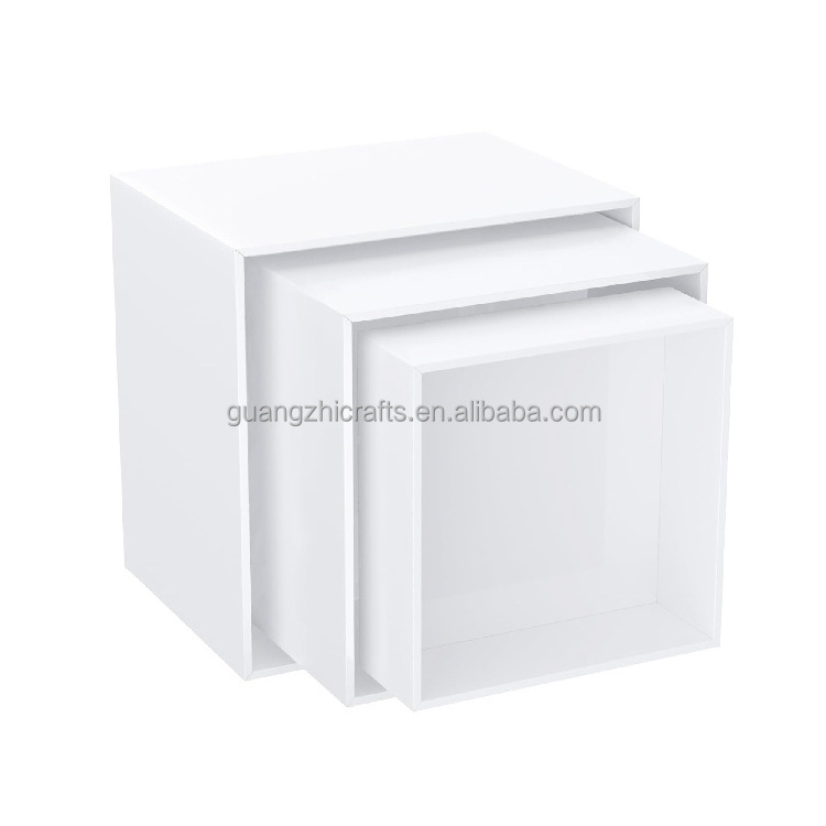 White Acrylic Buffet Cube Riser Acrylic Cube Display Nesting Risers with Hollow Bottoms