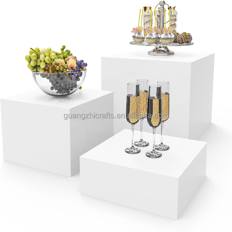 White Acrylic Buffet Cube Riser Acrylic Cube Display Nesting Risers with Hollow Bottoms