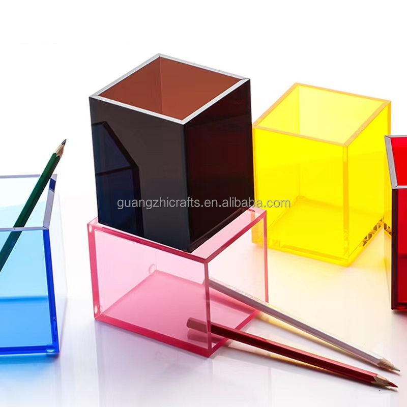 Modern Design Counter-top Lucite Pen Container Desktop Colored Acrylic Pencil Cup Stationery Organizer