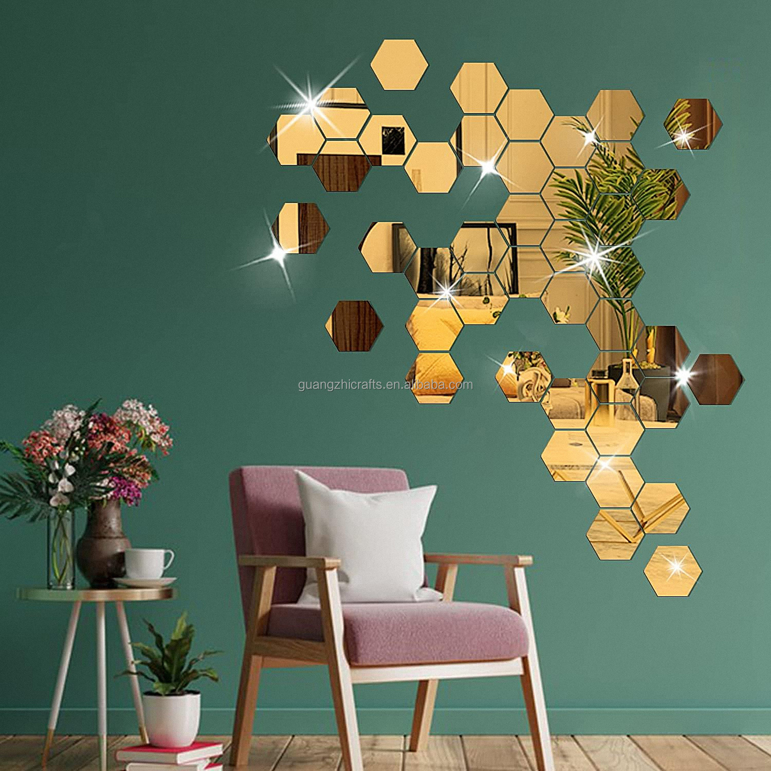 Hexagon Acrylic Wall Sticker Mirror 3D Removable Acrylic Sticker Art Adhesive Decor For Living Room