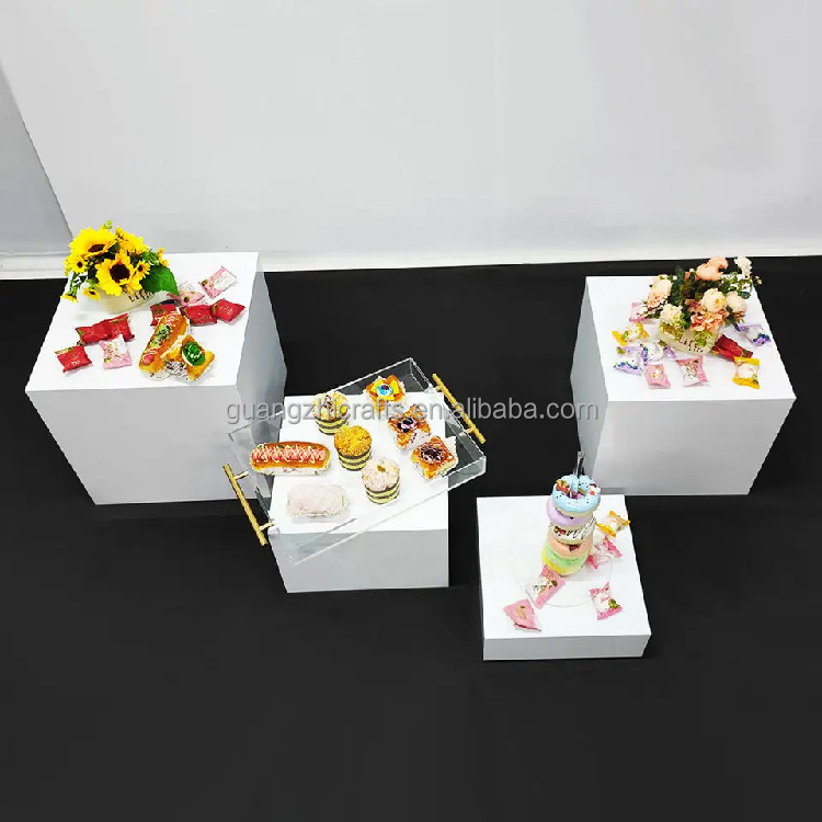 White Acrylic Buffet Cube Riser Acrylic Cube Display Nesting Risers with Hollow Bottoms