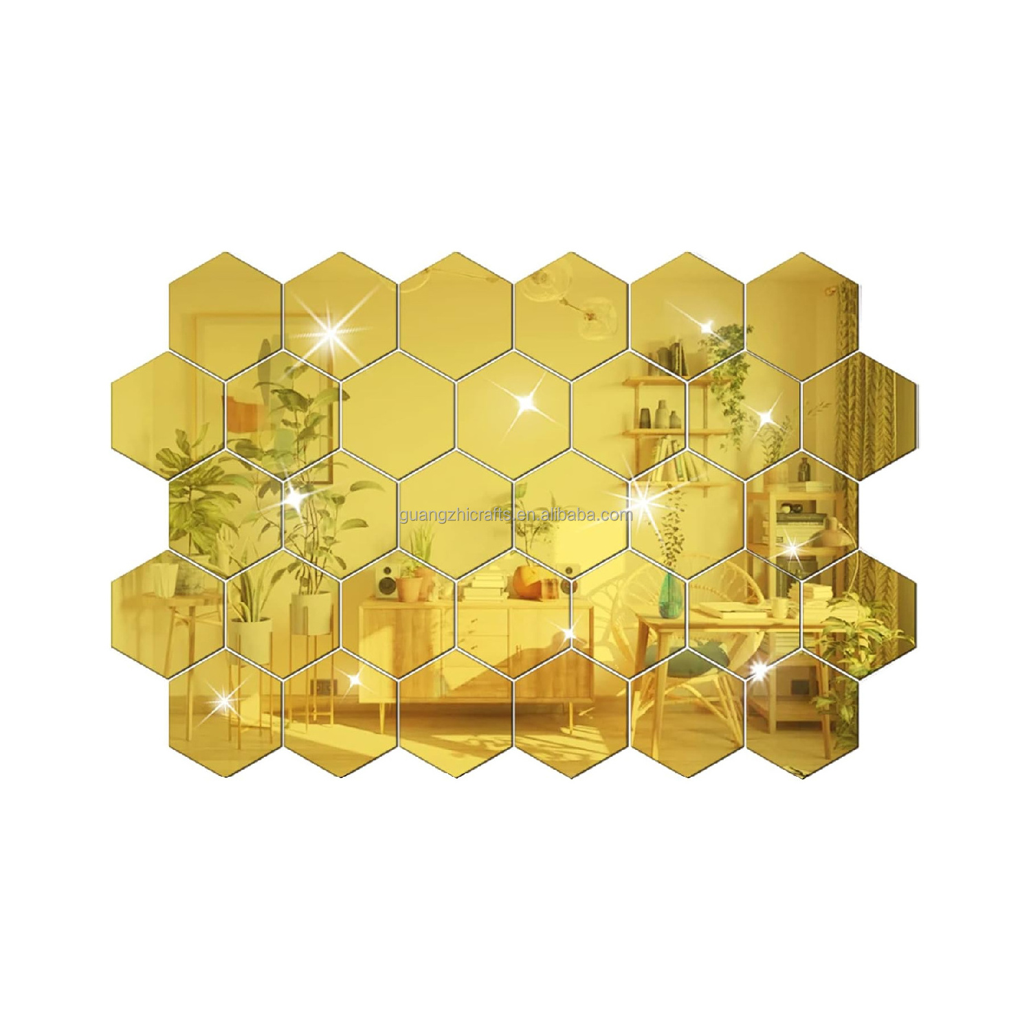 Hexagon Acrylic Wall Sticker Mirror 3D Removable Acrylic Sticker Art Adhesive Decor For Living Room