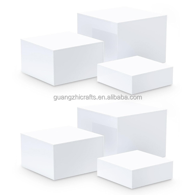 White Acrylic Buffet Cube Riser Acrylic Cube Display Nesting Risers with Hollow Bottoms