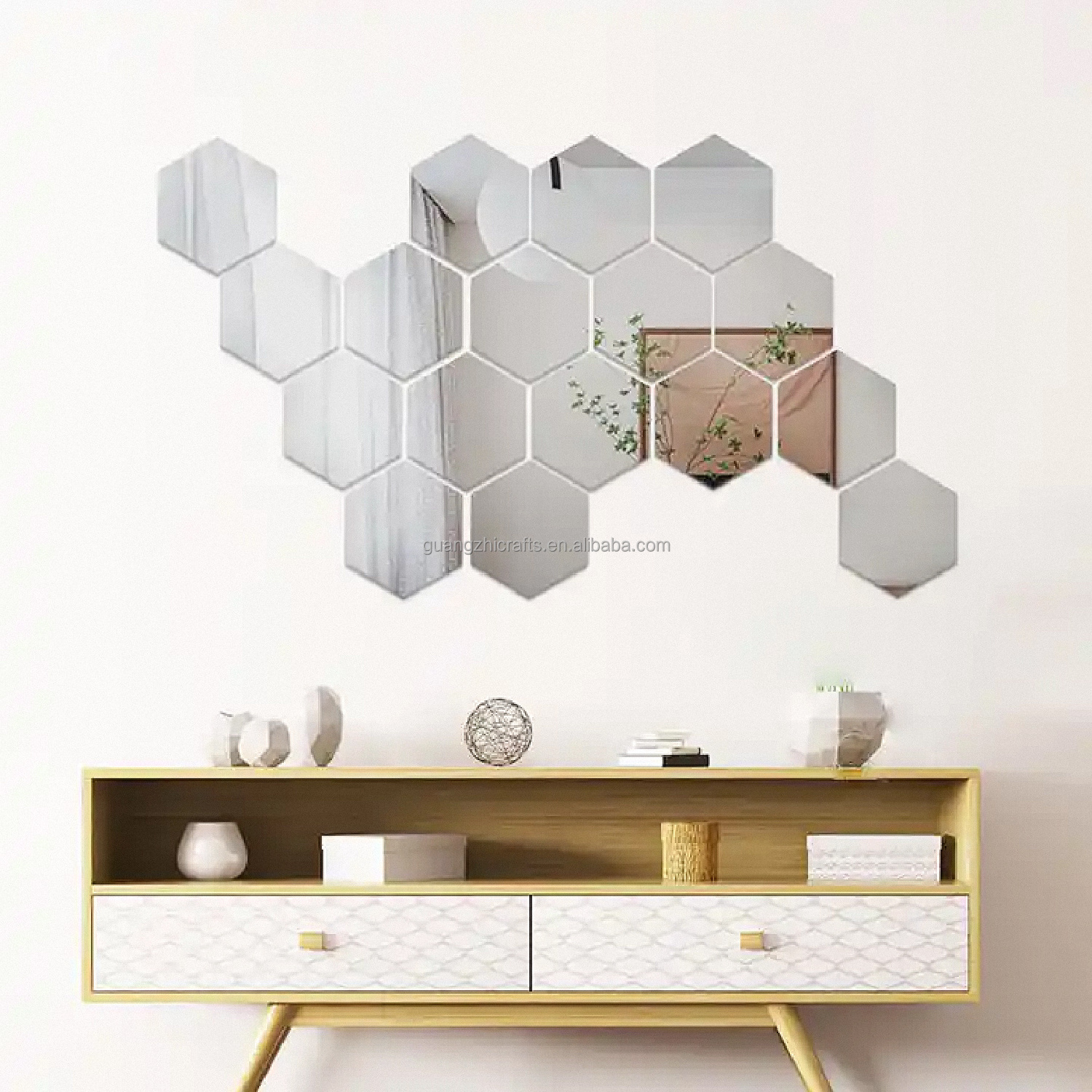 Wall Acrylic Mirror Sheet Silver Mirror Acrylic Hexagon Wall Sticker