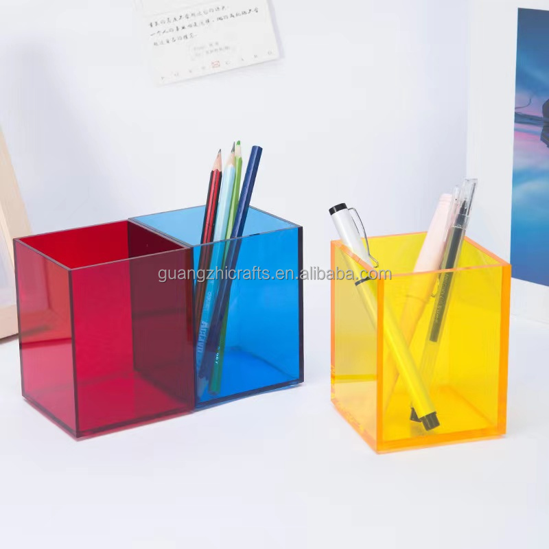 Modern Design Counter-top Lucite Pen Container Desktop Colored Acrylic Pencil Cup Stationery Organizer