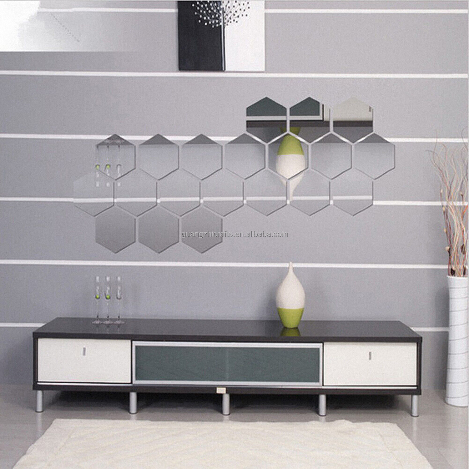 Wall Acrylic Mirror Sheet Silver Mirror Acrylic Hexagon Wall Sticker